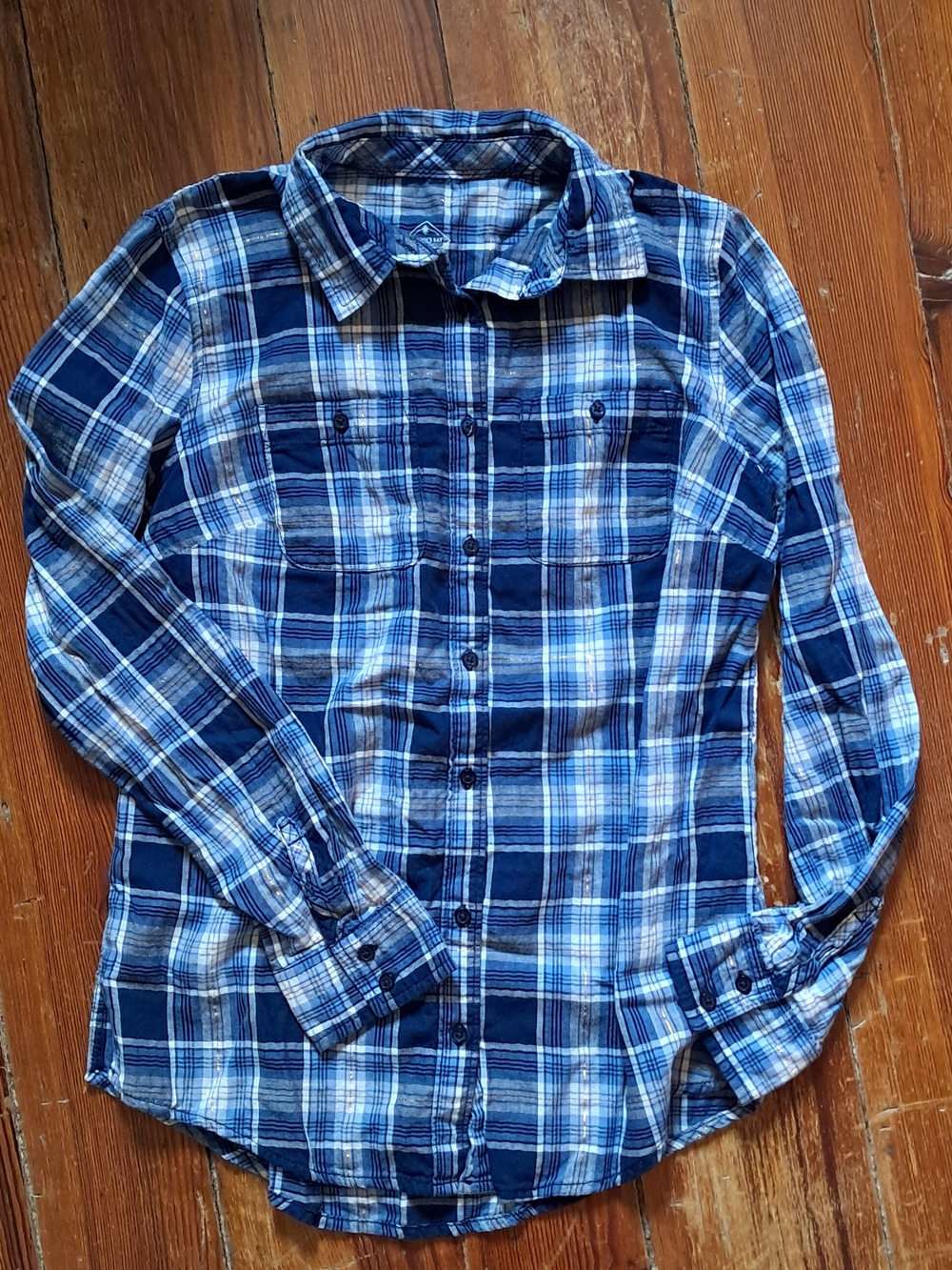 St. John's Bay Blue and White Plaid Button-Down Shirt